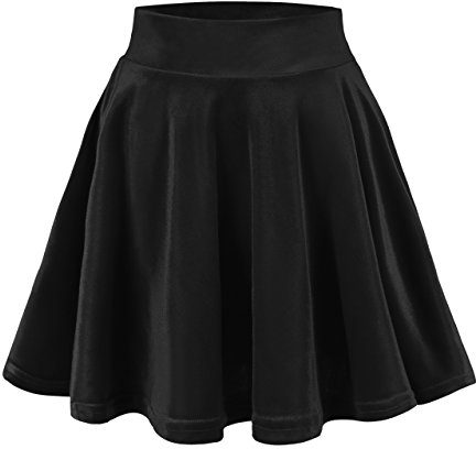 Urbancoco Gonna da Donna Basic Solid, Versatile, Estensibile, Informale, Mini Skater, Nero, XXL