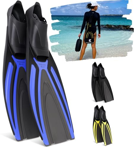 Khroom Schwimmflossen Erwachsene Made in Italy | Lange Tauchflossen für kraftvollen Vortrieb | Schnorchelflossen Damen Herren mit geschlossener Fußtasche & Netzbeutel | Made in Italy | Lange Flossen für Training & Apnoe | Geschlossene Fußmuschel | Grip-Sohle | Netzbeutel | Damen & Herren
