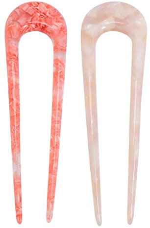 Minkissy 2Pcs Französische Haargabel Zelluloid Chignon Haarnadeln Haar Hochsteckfrisur U Stifte Stifte Zopf Twist Bobby Pins für Brötchen (Rosa Rot)