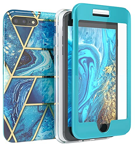 EAZY CASE 360 Grad Hülle kompatibel mit iPhone 7 Plus / 8 Plus mit Kameraschutz, Premium Full Cover, Case mit Displayschutz, Schutzhülle, Slimcover, Handyhülle, Komplett-Schutz Cover, Blau