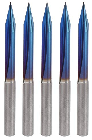 5Pcs 2 Nuten V Bits, 2 Nuten Gerade Nuten V Bits 0,3 mm Spitze Gravurwerkzeuge Blau 4 mm Schaftschneider Wolfram Stahl CNC Fräser 4 x 0,3 x 30 mm