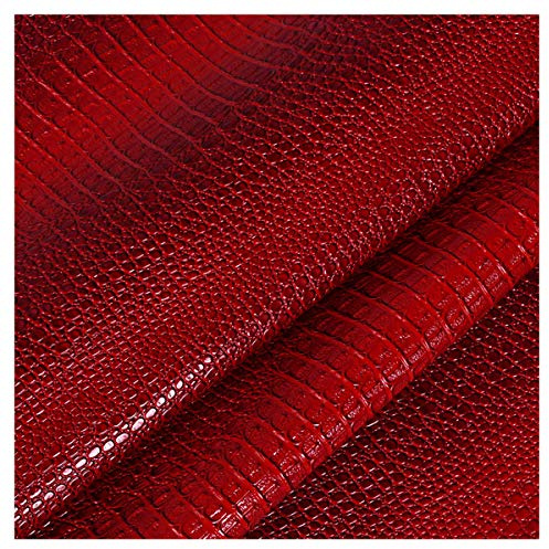 NIANTONG Tessuto in Ecopelle Finta Pelle al Metro Modello Coccodrillo Tessuto da Tappezzeria Largo 138cm per Sedia Divano, Artigianato Fai da Te(Color:Rosso)