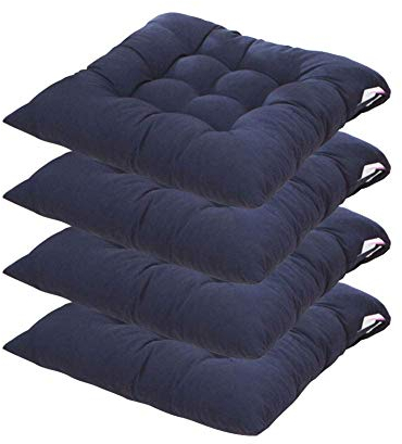 Stuhlauflagen Set von 4 Esszimmerstuhlauflagen Sitzkissen zum Festbinden für Garten Terrasse Küche 40x40 cm, Marineblau