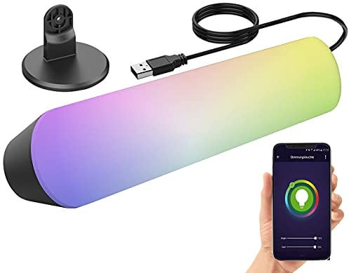 Luminea Home Control RGB Lampe: WLAN-USB-Stimmungsleuchte mit RGB+CCT-LEDs, App, 80 lm, 3,5 W, schwarz (Hintergrund-Beleuchtung, Tischlampe Alexa, TV Hintergrundbeleuchtung)