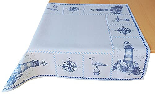 matches21 HOME & HOBBY Tischdecke CARA 85 x 85 cm Leuchtturm-Motiv Mitteldecke als sommerliche Küsten-Deko Polyester