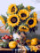 Ginfonr DIY Diamond Painting Zubehör Sonnenblume Set Full, 5D Diamant Painting Vase mit Blumen Bilder Kit Crystal Rhinestone Embroidery Decoration Für Home Wall Décor 30x40cm