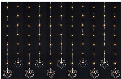 Spetebo LED Lichtervorhang Schneeflocken - 200 cm - mit 83 LED 8 Leuchtfunktionen und Timer - Weihnachten Advent Winter Fenster Dekoration