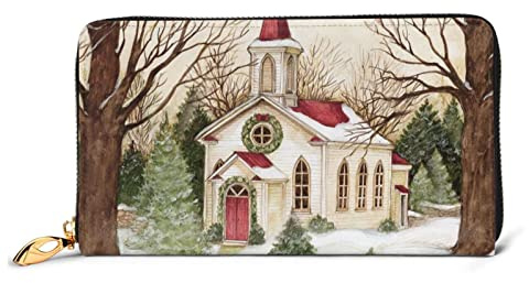 Portefeuille en cuir pour femme avec fermeture éclair sur le mur de briques, Arbre de Noël, Taille unique, Classique