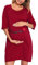 Vlazom Chemise de Nuit Maternité Femme Allaitement Coton Nuisette Grossesse Manches Longues Boutonnée Confortable，Rosso，M