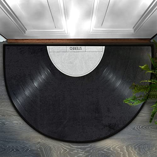 AUUXVA Vinyl Records Pattern Half Round Door Mat Indoor Entrance, Music Records Non Slip Absorbent Doormats, 24 x 36 Wear Resistant Semi Circle Floor Mats Area Rugs for Home Kitchen Patio