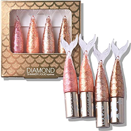 4 Farben Liquid Glitter Eyeliner Set, Metallic Schimmer Diamant Meerjungfrau Eyeliner, Wasserdicht Langlebig Funkelnd Buntes Eyeliner Make-up Set (02B)