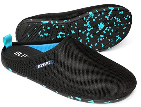 ELEWERT® Zapatillas de estar por casa para hombre | Pantuflas de rejilla para Verano e Invierno | Suela de goma antideslizante | Slippers hechas en España | Negro/Azul, EU45