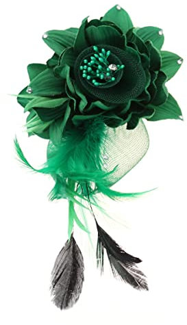 FRCOLOR Federbrosche Grün Handgefertigt Blumen Brosche Stoff Kopfschmuck Haarnadeln Für Damen Mädchen Stirnband Haarband Schmuck Accessoire