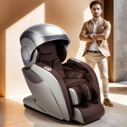 GLOBAL RELAX® | Kronos 5D-Massagesessel Limitierte Auflage | Braun | Pressotherapie I Aromatherapie I Lichttherapie I Thermotherapie I Bluetooh 3D Sound | Schwerelosigkeit I Raum Zero