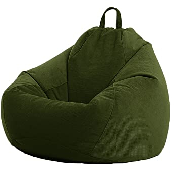 Treer Corduroy Bean Bag Covers (without Filler), Soft Solid Color Bean Bag Chair Cover for Kids Storage Soft Toy Indoor Living Room Highback Lazy Sofa Bean Bag Cover (Dark Green,75x95cm)