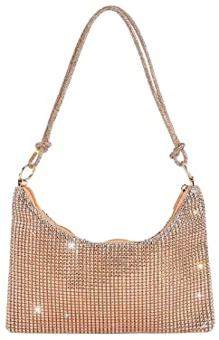 CORIOS Sac de Soirée Femme Diamond Embrayage Sac en Strass à la Main Sacs à Main D'épaule de Mariée Sac À Bandoulière Sacs Fourre-Tout Bling Pochettes pour Fête Mariage Banquet Champagne