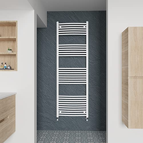 Warmehaus Curved Heated Towel Rail White Radiator 1800x600mm | Contemporary Bathroom Ladder Style Radiator, Central Heating, Wall Mounted Towel Warmer, Durable Finish