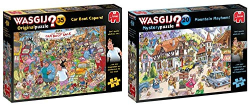 Jumbo, Wasgij Original 35 - Car Boot Capers! & Wasgij Mystery 20 - Mountain Mayhem!, 1000-Piece Jigsaw Puzzles for Adults, Unisex, Age 14+ Years