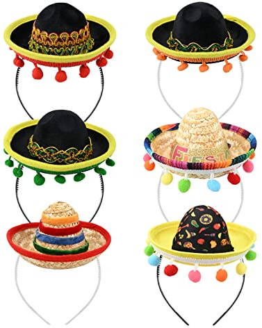 GLAITC Chapeaux Cinco de Mayo,Mini Sombreros mexicains Bandeaux 6 Pcs Mini Fiesta Bandeau de Chapeau de Paille pour la Fête D'été sur le Thème de la fête mexicaine Fun Fiesta