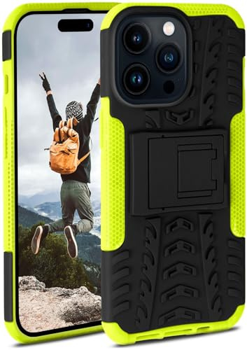 ONEFLOW Tank Case für Apple iPhone 14 Pro Hülle Outdoor, stabile Panzerhülle mit Kamera und Display Schutz, sichere Handyhülle, TPU Handy Schutzhülle mit Ständer, Grün Schwarz