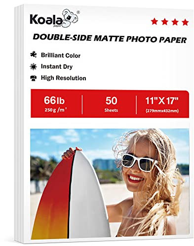 Koala Fotopapier, doppelseitig, matt, dick, 27,9 x 43,2 cm, schwer, 50 Blatt, 250 g/m², kompatibel mit Tintenstrahldrucker und Farbstofftinte