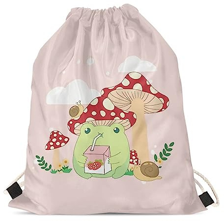 Showudesigns Kinder Outdoor Sport Fitnessstudio Kordelzug Rucksack Tier Dinosaurier Print, Frosch Pilz Schnecke, Einheitsgröße, Tier
