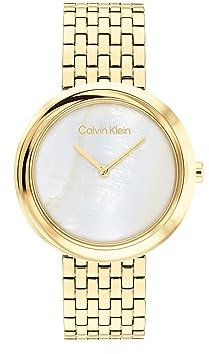 Calvin Klein Analog Quarzuhr für Damen Kollektion Twisted Bezel mit Goldfarben Edelstahlarmband - 25200321