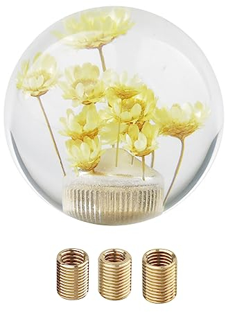 LSGGTIM Schaltknauf Blumen, Transparenter Kugel Schaltkopf Blumen Runde Kristall Schaltknauf Acryl Shifter Knob für Auto Schaltknäufe Kopf Universal Schaltknauf mit 3 Adaptern M10 M8, 54mm