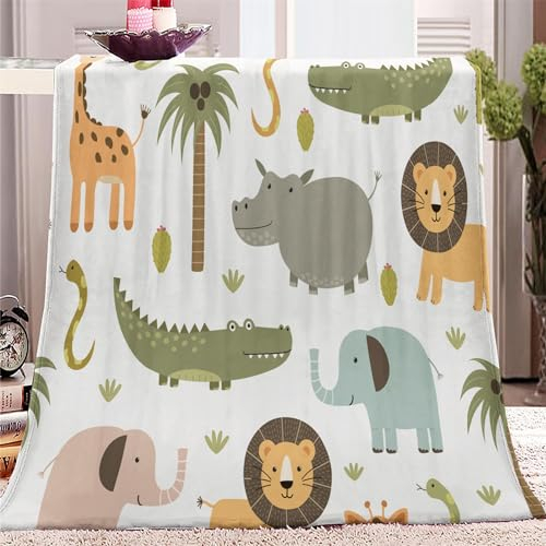 Kuscheldecke 220x240 Cartoon-Elefanten und Tiere 3D Druck Weichen Kuscheldecke Flauschig Fleecedecke als Sofadecke Tagesdecke Couchdecke für Mädchen Jungen
