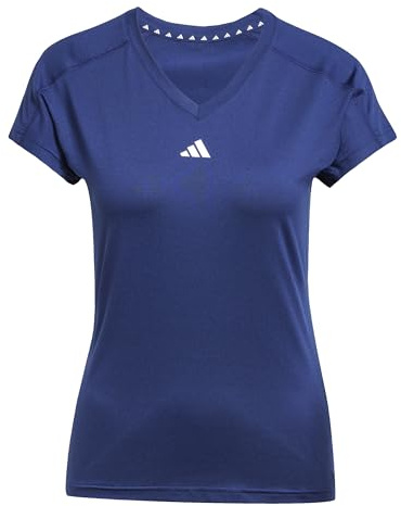 adidas Women's AEROREADY Train Essentials Minimal Branding V-Neck Tee, Dark Blue/White, L