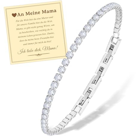 FANCIBAND Muttertag Geschenk Mama Armband Damen Edelstahl Tennisarmband mit 3mm Sparkle Zirkon, Armbänder Damen Geschenk für Frauen Geschenke zum Muttertag Geburtstag Weihnachten