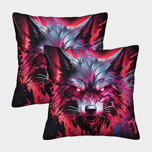 ChengzeTCo Bully Anime Wolf Bunt Gedruckt Bequemes Kissen Fall Kissenbezug Für Schlafzimmer Home Dekoratives Kissen Geschenk Wurf 45x45cm,Packung Mit 2