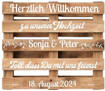 Palettenaufkleber für Hochzeit, Aufkleber für Palette,Schild personalisiert mit Namen und Hochzeitsdatum, Schwarz oder Weiß, passend für Europalette, Dekoration Diy Hochzeitspalette, Klebeschrift