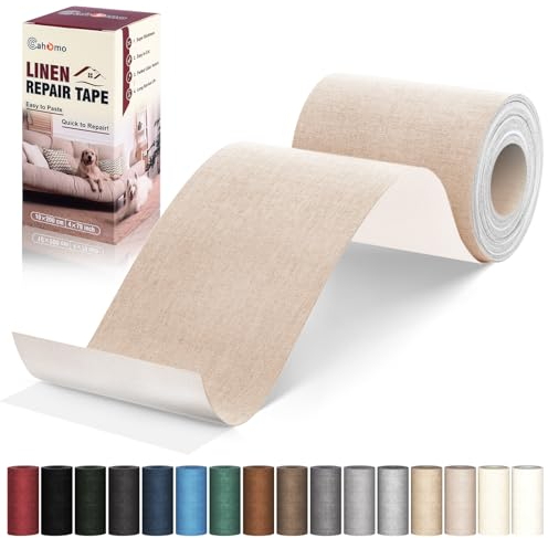 Cahomo Flicken Selbstklebend Stoff, Leinenstoff Patches Selbstklebend, 10x200 cm Leinen Reparatur Patches für Sofa, Autositze, Bootssitze, Bürostuhl, Vorhang - Beige
