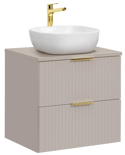 Lomadox Badezimmer Waschtisch 60cm, in Kaschmir, mit 2 Softclose-Schubladen mit Keramik-Waschbecken