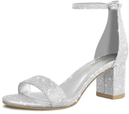 PIZZ ANNU Sandalen Damen mit Absatz Bequem Sandaletten Sommer Elegant Sommerschuhe Klassische Blockabsatz Schuhe Silber-J Haken Schnalle EU 37