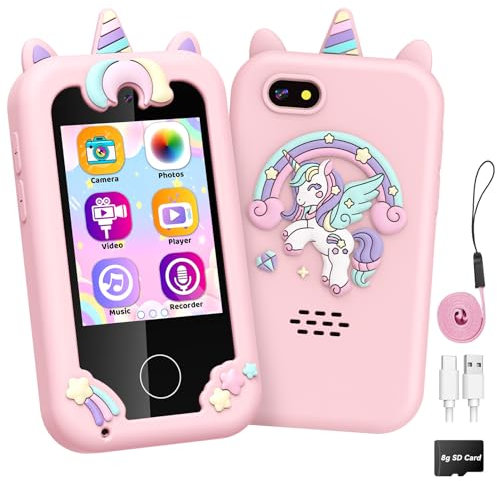 Grriopi Kids Phone, 6 7 8 Year Old Girl Gifts for 3-12 Year Olds Girl Toys Age 4 5 6 7 Toy Phone Kid Toys for Girls Unicorn Gift for Girls Birthday Presents Mobile Phones Easter Gifts for Kids Pink