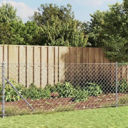 IKAYAA Maschendrahtzaun Komplett Set mit Bodenhülsen 1 x 25 m Gartenzaun-Set Gitterzaun Zaunset Gartenzaun Komplettset Drahtzaun Weidezaun Maschendrahtzaun Silber#13