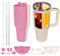 Stanley Cup Accesorios, Stanley Accessories Stanley Accessories, separador de bebidas 2 en 1, forro de silicona, pajita para Stanley Cup 40 oz, a prueba de fugas, cepillos de limpieza (rosa y blanco)