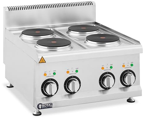 Royal Catering Cocina Eléctrica para Gastronomía 8 kW con 4 Zonas de Ø 23 cm Aparato de Sobremesa Cocina industrial de hostelería Placa eléctrica para gastronomía
