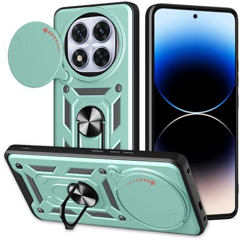ESHUYI® Funda para Xiaomi Redmi Note 14 Pro Plus(Pro+) 5G con Protección de Cámara Cubierta y Soporte de Anillo [Compatible con Soporte Magnético para Coche] Carcasa Grado Militar Anti-caída, Verde