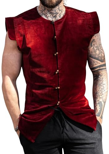 Leonardo Carbone® Herren Weste Samtwams Heinrich | Komfortabel | Stilvoll | Mittelalter | LARP | Kostüm | Gewandung | Historisch | Festival | Event | Baumwolle Rot 2XL