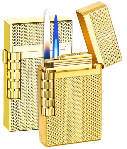 WIYETY Goldenes Feuerzeug, Doppelflammenfeuerzeug, Feuerzeug Gas Nachfüllbar, Kerosin Feuerzeug Windproof, Aluminiumlegierung Feuerzeug, Verkauft ohne Gas