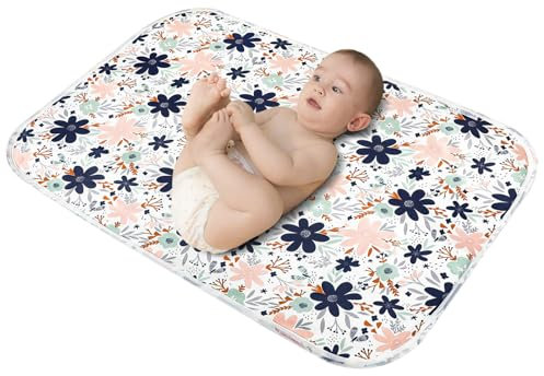 Baby-Wickelunterlage, 54 x 80 cm, wasserdichte Wickelunterlage, wiederverwendbar, weich und saugfähig, tragbare Wickelunterlage, Blumenmuster, 1 Stück