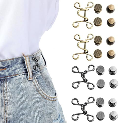 4 Paare Nagelfreie Taillenschnallen, Verstellbare Jean Knopfnadeln, Abnehmbare Hosen Enger Machen Clip, Pearl Jean Knopfnadeln, Jeansknöpfe für Hosenbund Enger Machen und Taillenschnallenverlängerung