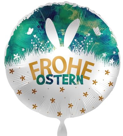 Folienballon Frohe Ostern Ballon Osterhase Geschenke Ostern Deko Osterfeier, Made in EU & Germany, Helium geeignet, Grün Gold Ostergruß
