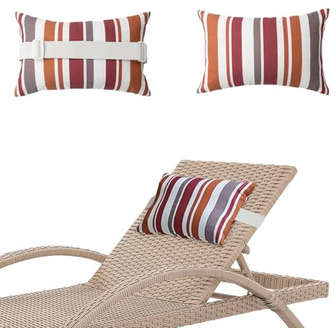 Heavyoff Kopfkissen für Chaiselongue, 2 Stück, Außenkissen für Terrasse, mit elastischem Band, wasserabweisend, Kopfstützenkissen für Liege, Strandkorb, Bürostuhl, Nacken, rote Streifen