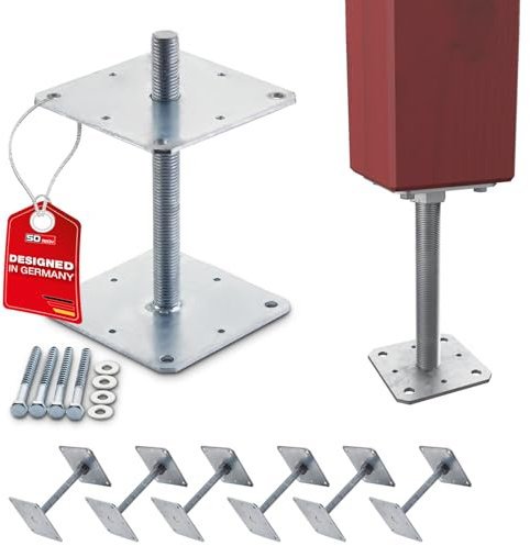 SOTECH 6er Set Pfostenträger 160 x 160 x 250 mm Gewinde M24 Stahl feuerverzinkt Anker höhenverstellbar Bodenfuß zum aufschrauben Witterungsbeständig