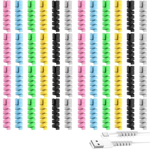 HoAhaMay 48 pcs charger charging cable protector, flexible twisted cable mouse cable protector, cable bending silicone protector for all mobile phone charging cables, laptop data cables (multi-colour)