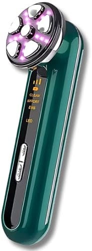 Radiofrecuencia Facial Profesional - Aparato de Radiofrecuencia para Cara y Cuello con Tecnología EMS y Luces LED - Limpiador Facial Electrico - Masajeador Antiedad y Anti Flacidez (Verde)